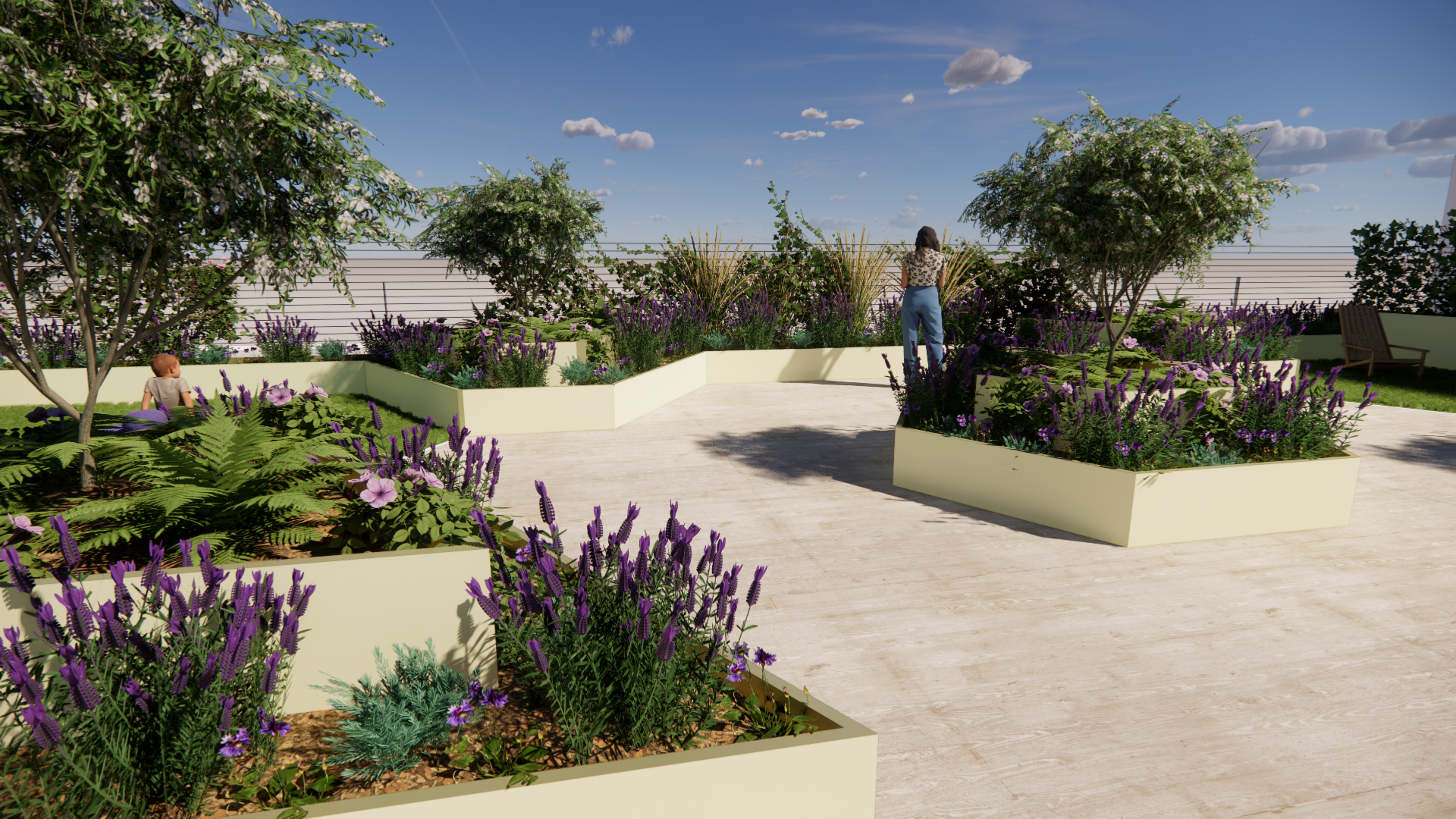 Aménagement paysager sur le toit d'un complexe privé au Luxembourg