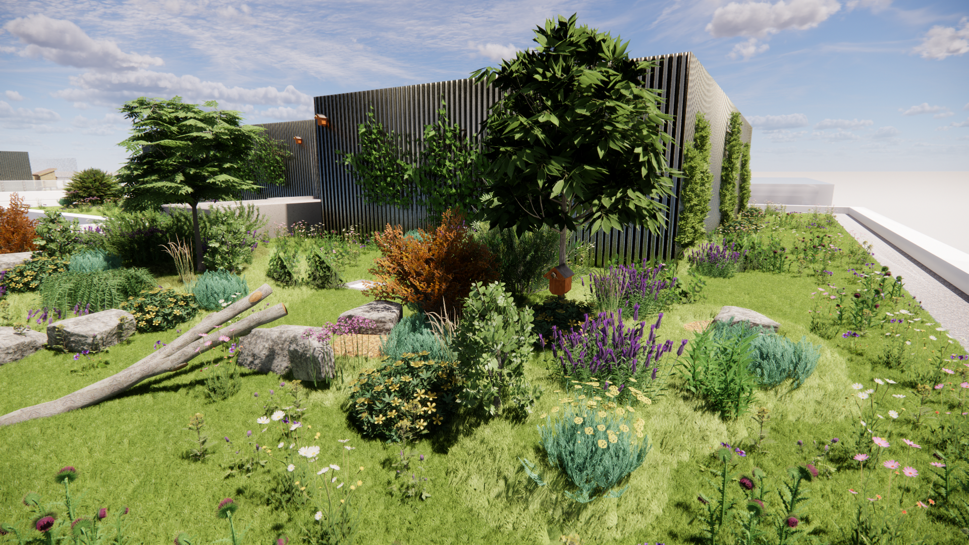 Aménagement paysager sur le toit d'un complexe privé au Luxembourg