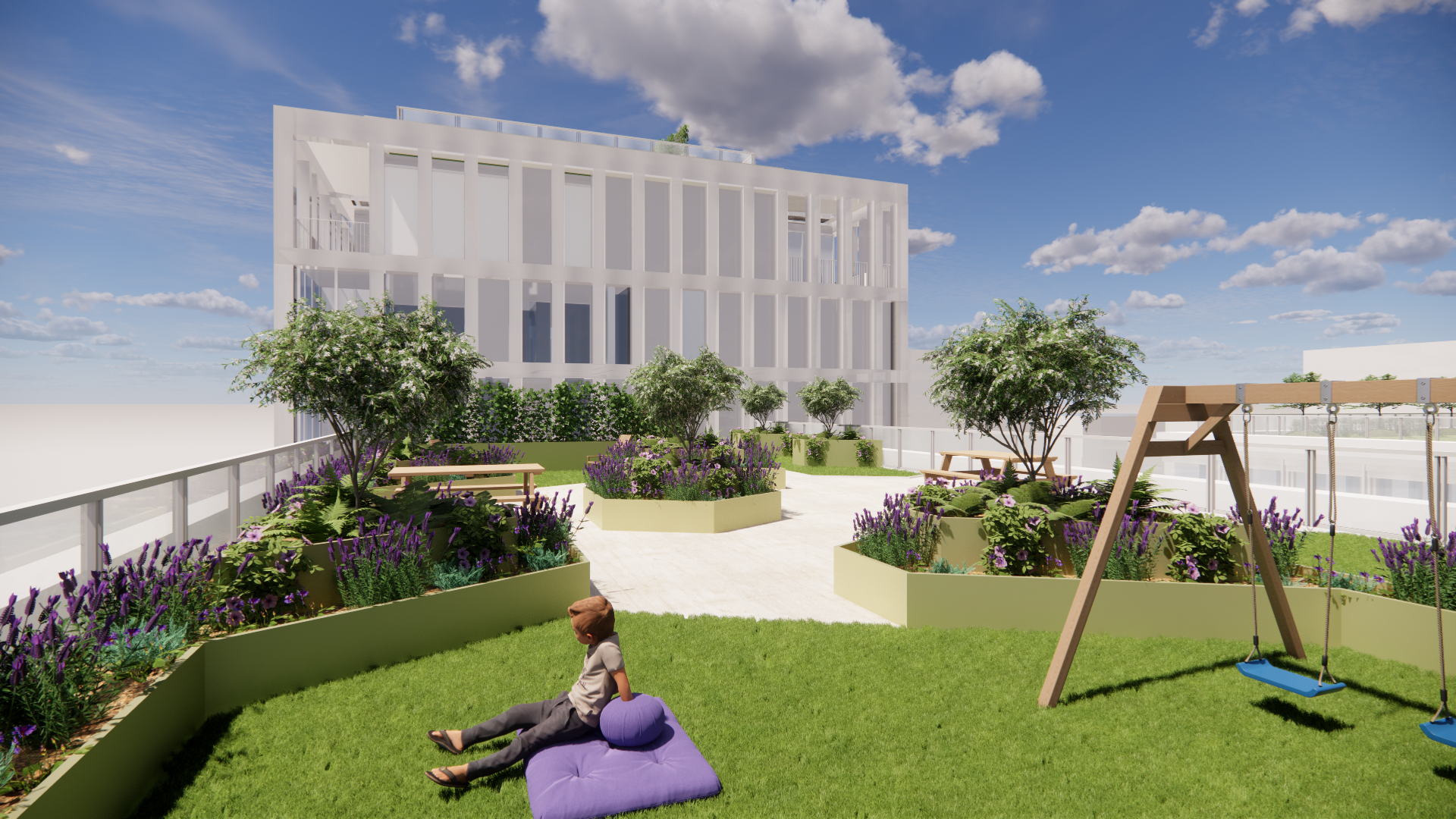 Aménagement paysager sur le toit d'un complexe privé au Luxembourg