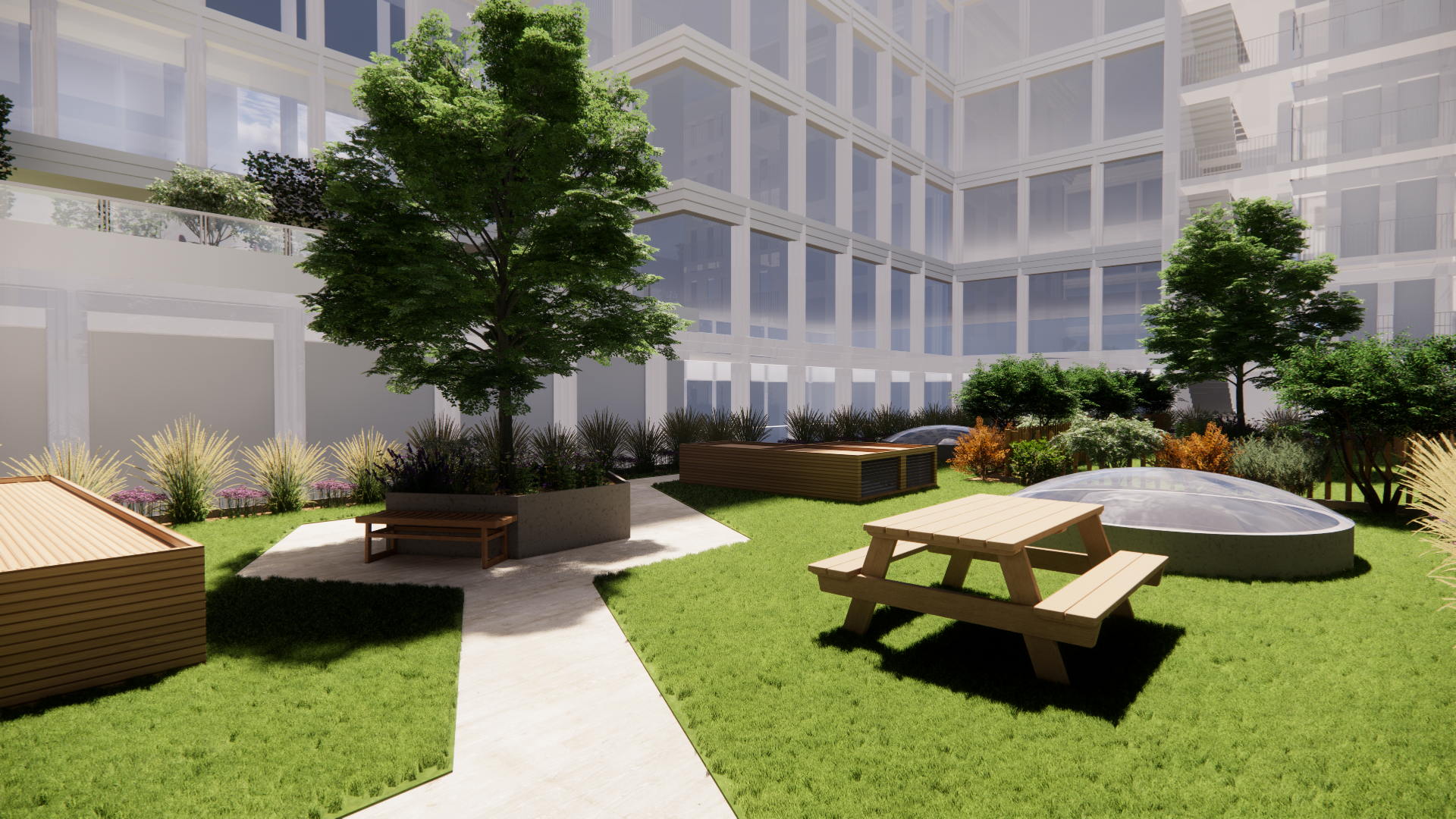 Aménagement paysager sur le toit d'un complexe privé au Luxembourg