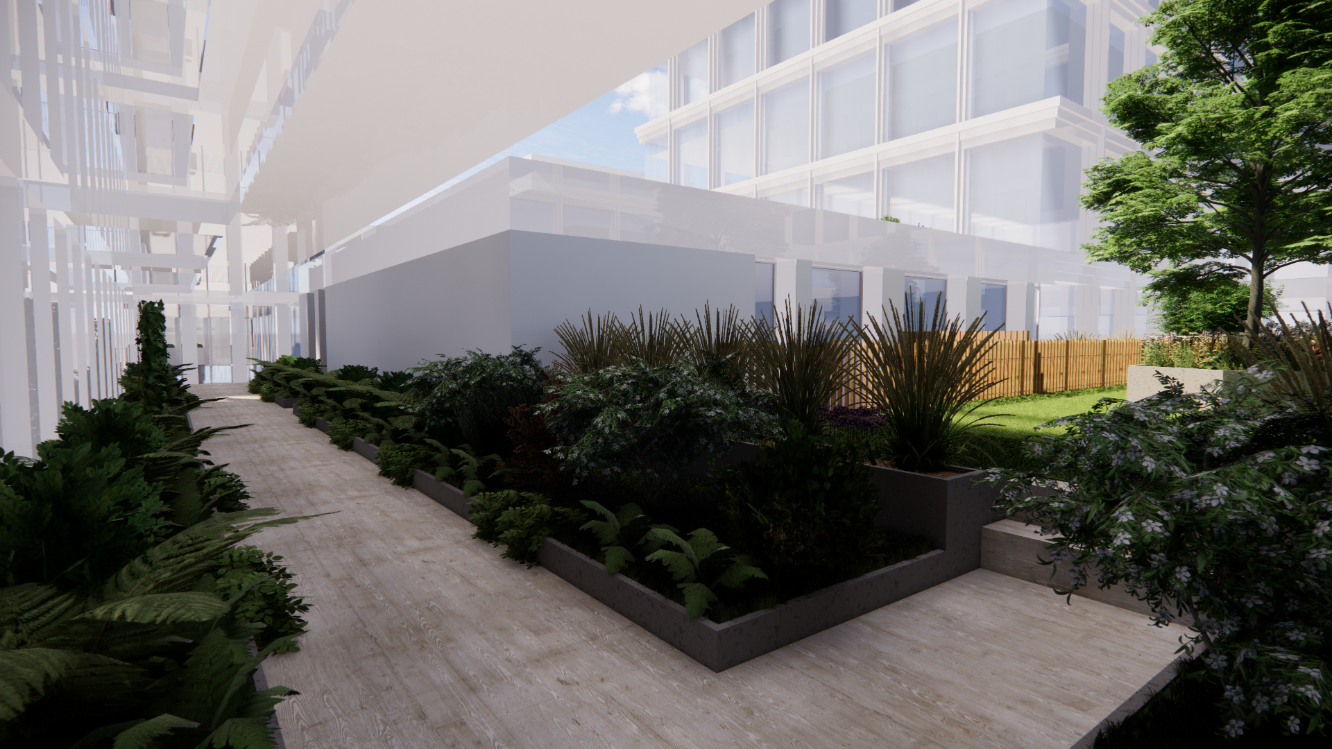 Aménagement paysager sur le toit d'un complexe privé au Luxembourg