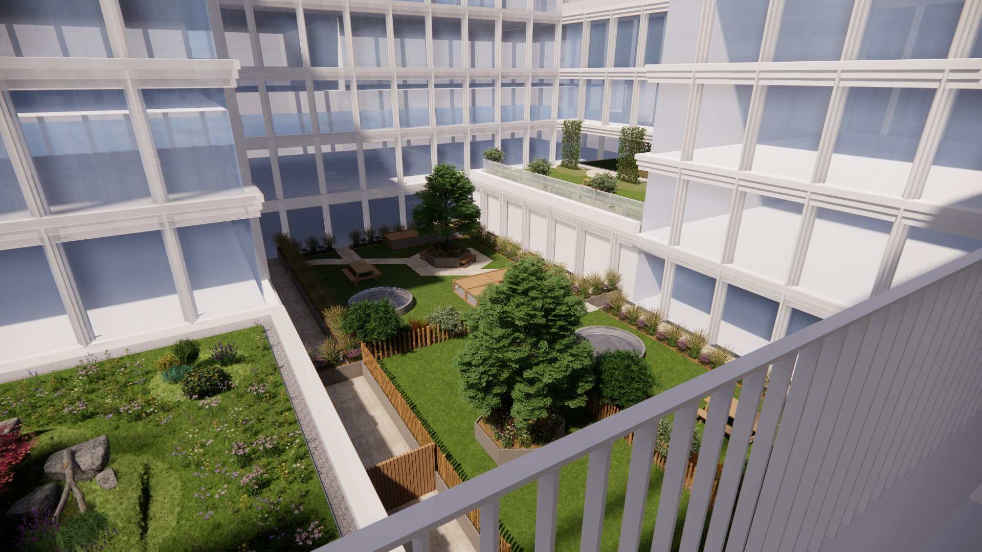 Aménagement paysager sur le toit d'un complexe privé au Luxembourg